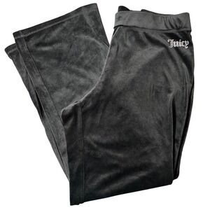 Y2K Juicy Couture Black Velour Track Pants w/ Rhinestone Bling Logo Size XL